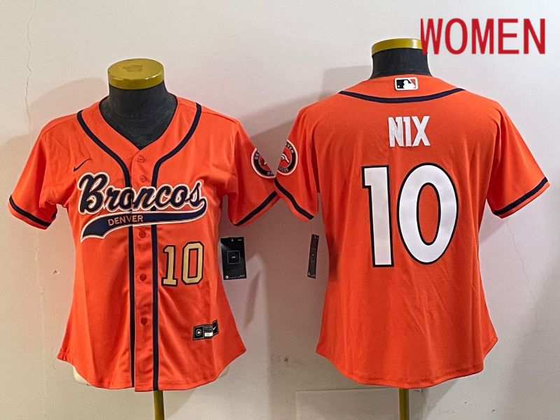 Women Denver Broncos 10 Nix Orange Joint Name 2024 Nike Limited NFL Jersey style 2